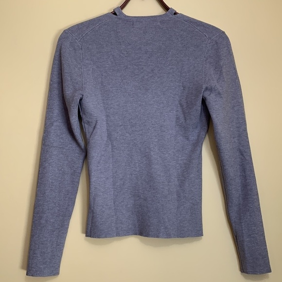 Olivaceous Gray Long Sleeve Light Ribbed Tight Knit Soft V-Neck Choker Sweater S - Picture 10 of 13